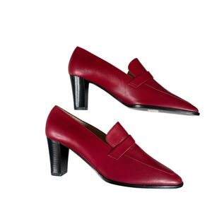 Vintage Max Mara Red Loafers Size 36.5 Block Heel Dress Shoes Italian‎ Made